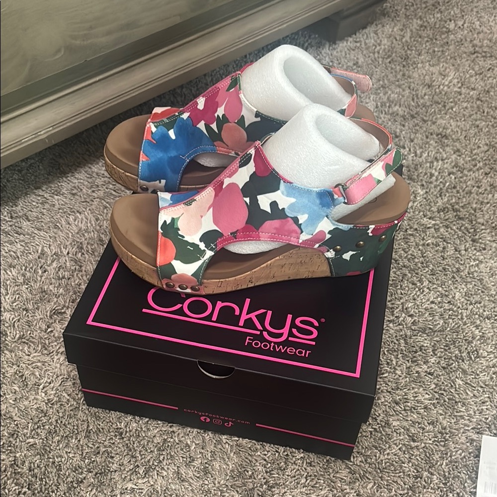 Corkys Pink and Blue Wedge Shoes